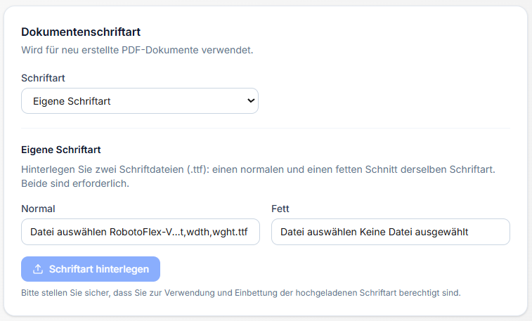 Einstellung einer eigenen Dokumentenschriftart in OASIS